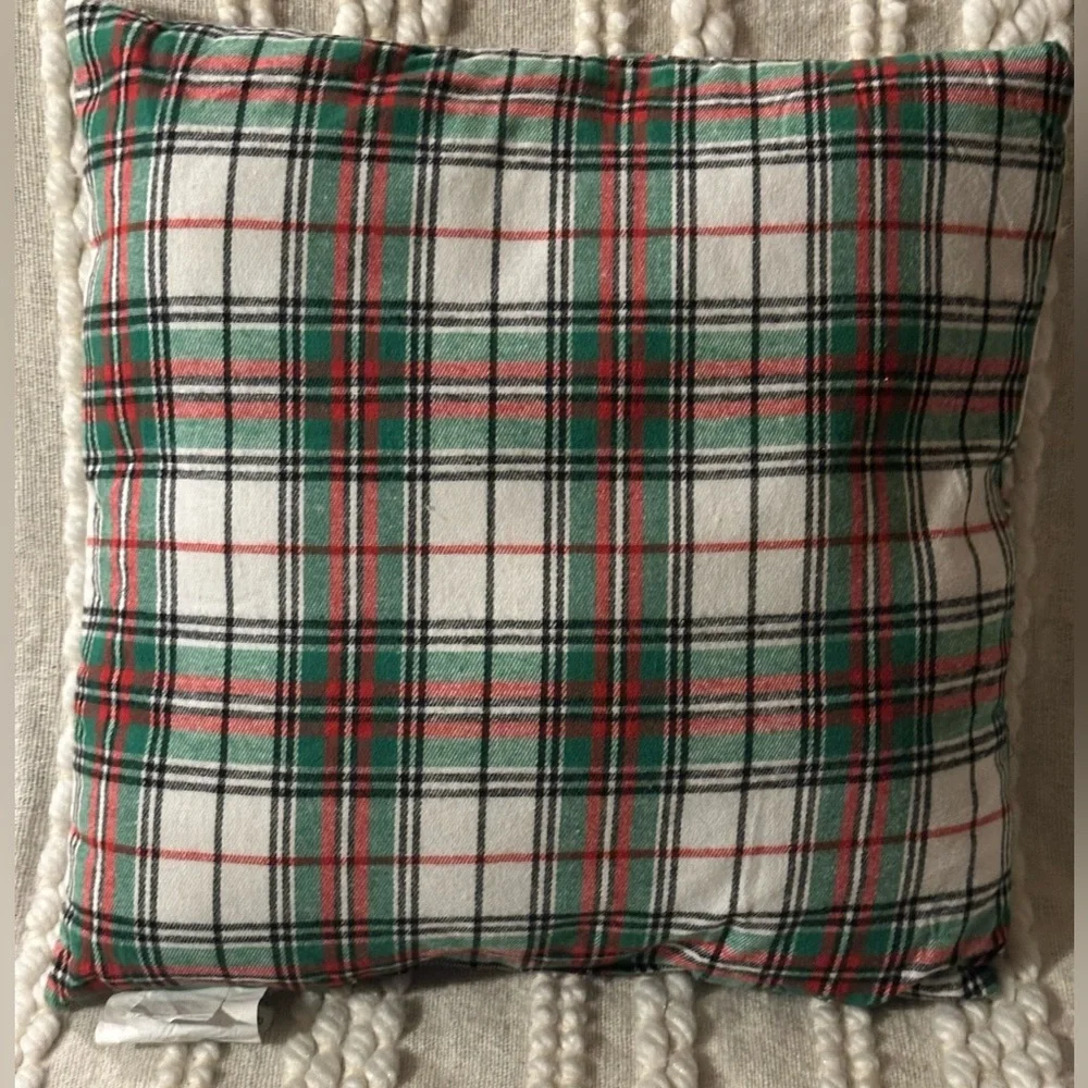 Holiday Pillow with Red & Green Plaid Design Merry Christmas 16 inch X 16 inch